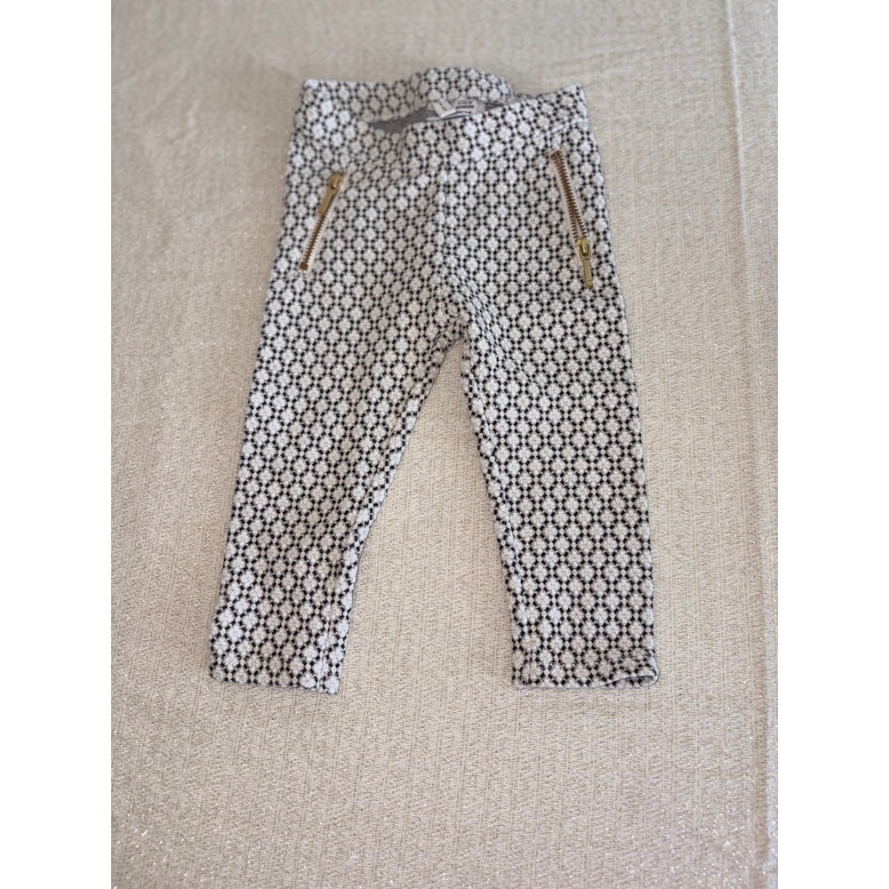 Janie and Jack Leggings 6-12M Black White Excellent Gold Metallic Diamond Knit